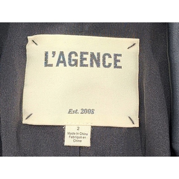 L'AGENCE Blazer Kenzie Double Breasted Black Satin Jacket Size 2 - Picture 15 of 16